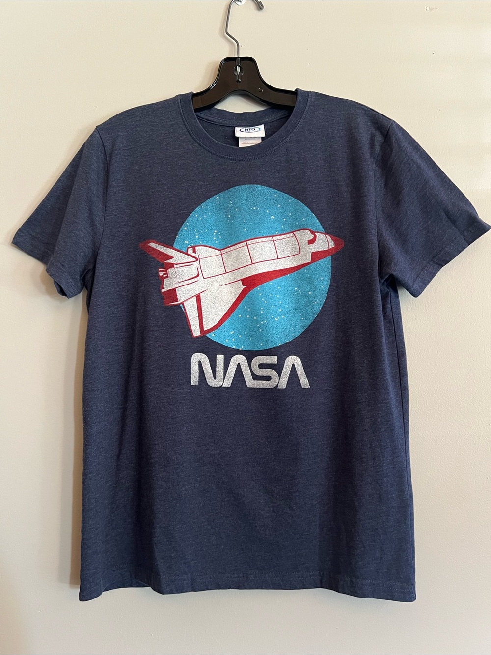 NASA Space Shuttle Graphic T Shirt Men’s Medium Retro Space Logo Blue Tee